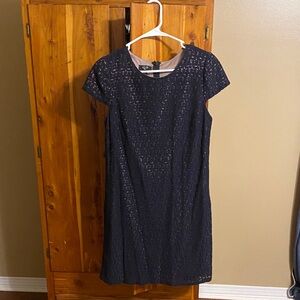 Suzi Chin Navy Textured Midi Dress